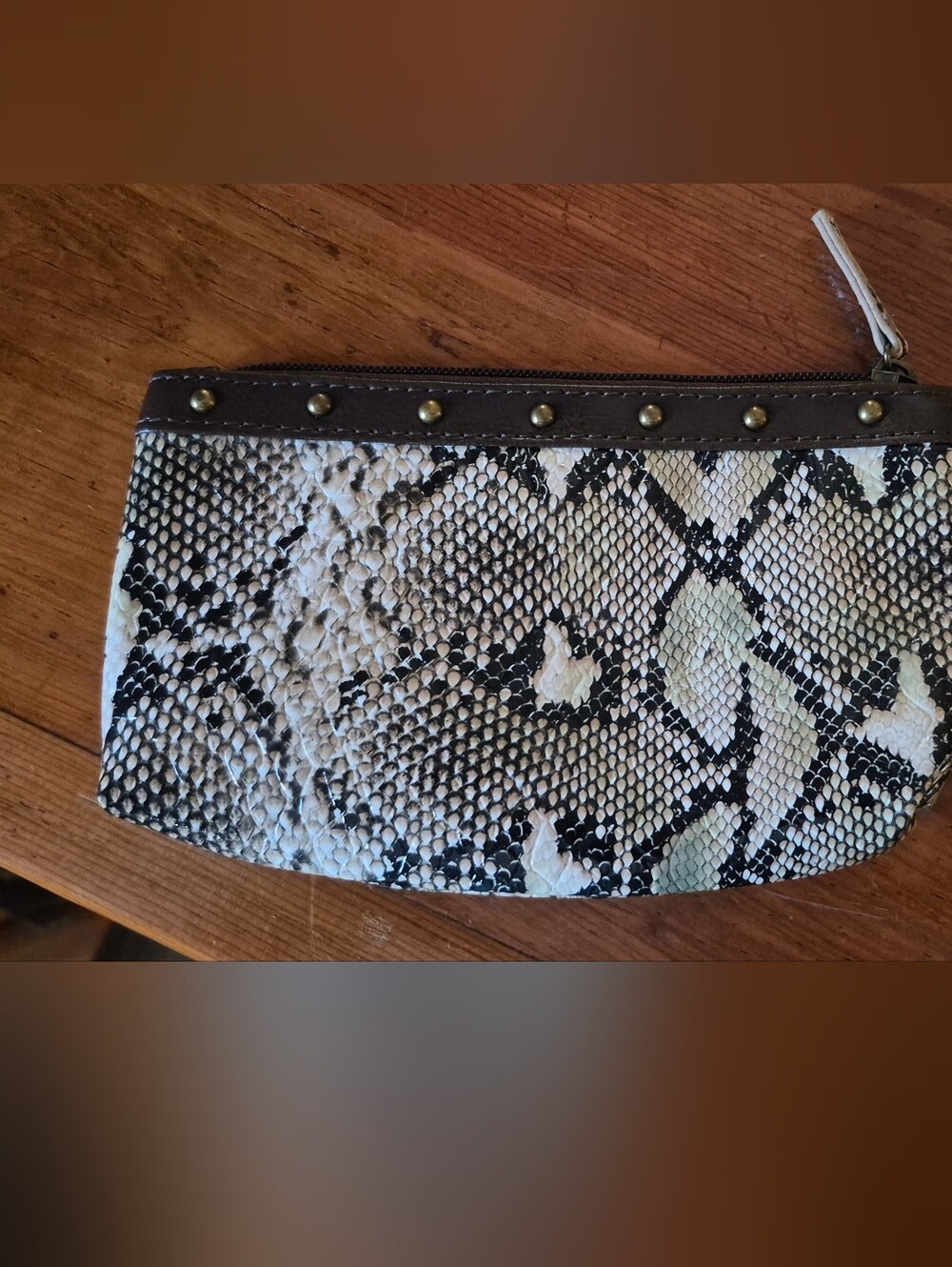 DSW Snake-Print Zip Clutch - Black & Cream